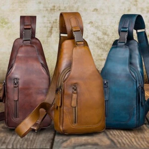 Genuine Leather Sling Bag Crossbody Purse Handmade Retro the Shoulder Backpack - Picture 1 of 14