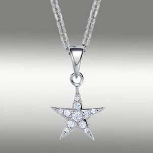 1/5Ct Star Moissanite Pendant Necklace with 18" Chain 14K White Gold Great Gift - Picture 1 of 7