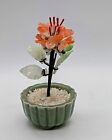 Miniature Vintage Chinese Glass Jade Semi-Precious Pink & Green Flower Pot 4"