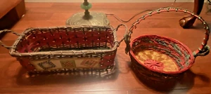 CHRISTMAS THEME WICKER BASKET SET OF 2 (13" RECTANGULAR & 8" OVAL) - Picture 1 of 8