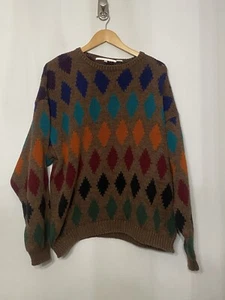 VTG 1990s Perry Ellis Sweater Geometric Diamond Knit Heavy Thick Design  Large - Picture 1 of 8
