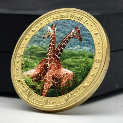 非洲稀有长颈鹿金属挑战硬币世界动物镀金奖章 — 第 1/4 张图片