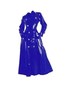 Women's PVC Vinyl Glossy Trench Coat Fashion Raincoat Breasted Long Coat - Picture 1 of 6