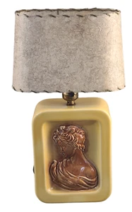 Antique Art-Deco Yellow Pottery Figural Cameo Fiberglass Shade Table Lamp - Picture 1 of 9