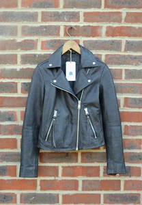All Saints Damen DALBY Leder Biker Jacke UK2 US00 EU30 Moto Grey Allsaints - Bild 1 von 8
