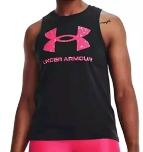 Under Armour Women's Live Sportstyle Graphic Tank Top (Size S) Black With Pink - Picture 1 of 10