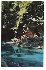 3 in RED at NATURAL TUNNEL WATKINS GLEN New York City Postcard NY Finger Lakes - Picture 1 of 2