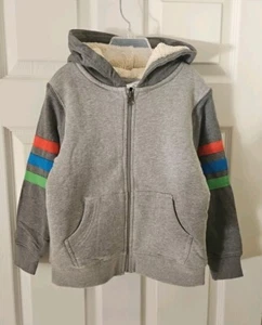 NWT HANNA ANDERSSON FAUX SHEARLING LINED HOODIE JACKET GRAY COLORBLOCK 110 5 $64 - Picture 1 of 6