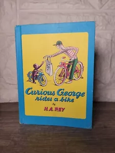 VINTAGE! 1952 HARDCOVER CURIOUS GEORGE RIDES A BIKE H.A.REY - Foto 1 di 7