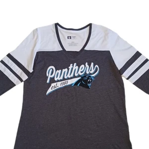 NFL Team Apparel Carolina Panthers Womens Large T Shirt Gray 3/4 Sleeve Ladies L - Picture 1 of 6