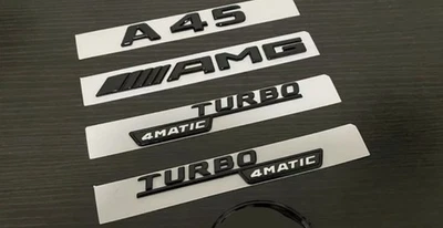 ITRADE GLOSS BLACK A45 AMG TURBO 4MATIC BADGES FIT REAR BOOT SIDE BACK