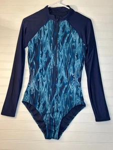 Traje de baño acolchado All in Motion para mujer M azul estampado al agua manga larga de una pieza - Imagen 1 de 7