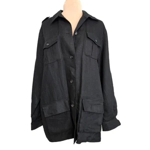 Lord & Taylor Blazer Womens 100% Linen Plus Size 16 Button Front Black Pockets - Picture 1 of 14
