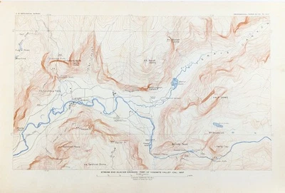 YOSEMITE VALLEY 1908 - CALIFORNIA Mapa ORIGINAL MEDIA CÚPULA - TENAYA CANYON Foto 1 de 3