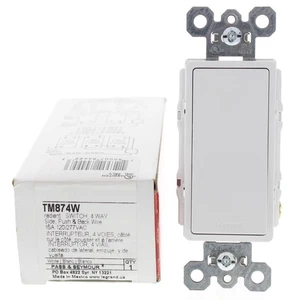 Pass & Seymour TM874W White 15A 4-Way Decorator Rocker Wall Light Switch Control - Picture 1 of 7