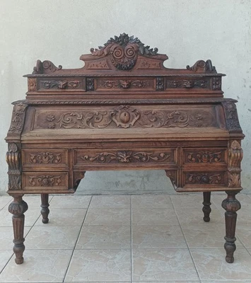 Bureau cylindre Louis XIII en chêne époque 19ème - Photo 1/4