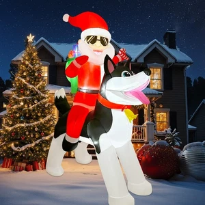 8FT Christmas Inflatable Decoration, Giant Santa Claus Riding a Husky Inflata... - Bild 1 von 7