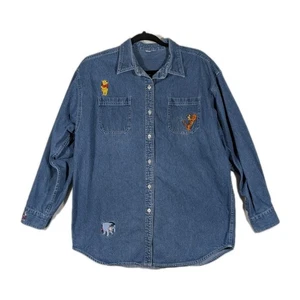 Disney Winnie the Pooh Tigro Camicia Vintage Denim Ricamata Donna Grande - Foto 1 di 8