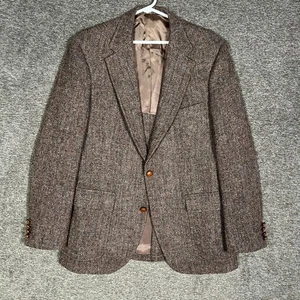Harris Tweed Mens (Measures SZ 40) Brown Herringbone Wool Blazer Sport Jacket - Picture 1 of 10