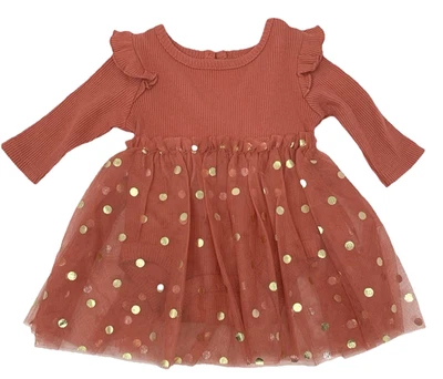 Madison Layne Baby Girls 3 Months Tulle Dress with Gold Metallic Polka Dots - Image 1 of 4