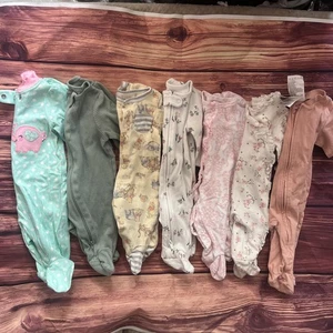 Baby Mädchen Neugeborene NB Reißverschluss mit Füßen Baumwolle Einteiler Schlafanzug Pyjama Paket x7 - Bild 1 von 11