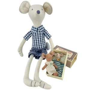 Set of 3 Mice Maileg & Mud Pie Mouse Matchbox Bed Stuffed Animals Pre-Owned - Picture 1 of 5