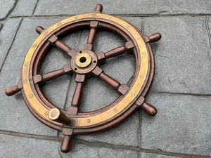 Vintage Quality Wooden Ships Wheel Boat Yacht Sailing Original Brass Derby - Picture 1 of 12