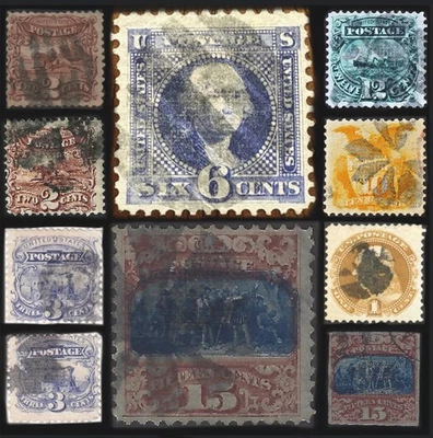 Juego corto ilustrado de 10 1869 EE. UU. ➜ bien centrado (#112-#119) SCV = $1,200.00+ Foto 1 de 4