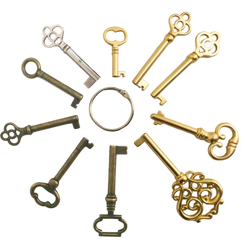 10 Antique Skeleton Keys Set Reproduction for Furniture Cabinet Door Drawer Keys Cover