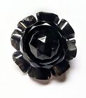 Antique Victorian Carved Whitby Jet Mourning Flower Brooch Pin  C1860.