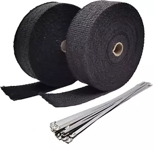 Ucreative Black Fiberglass Exhaust Header Heat Wrap 2" X 50' with 10Pcs 11.8 Inc - Picture 1 of 12