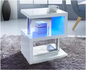 High Gloss 2 Tier Side Coffee Table With LED Light Stunning Design Modern Look - Picture 1 of 7