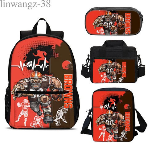 Cleveland Browns 4PCS School Backpacks Lunch Bag Crossbody Bag Penilcase Gifts Cover