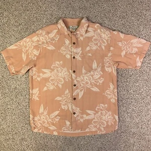 Camicia Tommy Bahama uomo rosa medio seta hawaiana floreale maniche corte camp casual - Foto 1 di 9