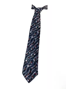Pierre Cardin Dark Gray with Silver & Maroon Squares Swirl Pattern Neck Tie - Bild 1 von 3