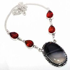 Banded Agate Gemstone 925 Sterling Silver Jewelry Necklace 17-18"