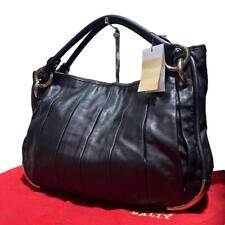 Bally Handbag Mother's Bag Black Logo Engraved Leather Ladies Used JPN