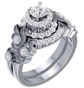 Wedding Band Sets For Women Natural Diamonds SI1 G 1.20 Carat 14K Rose Gold - Picture 1 of 11