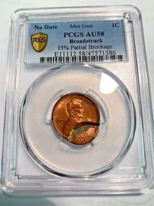 PCGS AU58 No Date Lincoln Memorial Broadstruck with 15% Partial Brockage - Picture 1 of 3