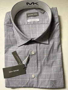 Michael Kors Men Classic Shirt Gray Plaid Size 18/36-37 - Picture 1 of 5
