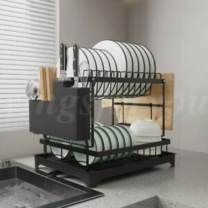 Over The Sink Dish Drying Rack 2Tier Dish Rack and Drain Board Metal for Kitchen