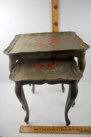 Vintage Antique Florentine Gold Red 2 Nesting Table Set Italy Hollywood Regency Cover