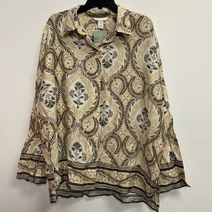 H&M Shirt Womens XL Printed Collared Button Up Long Sleeve Loose Fit Comfort NWT - Picture 1 of 12