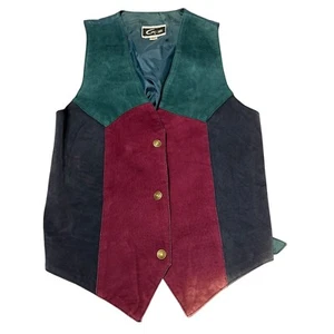 G-111 Global Identity Leather Men's Vintage 90's Colorblock Suede Vest Size M - Picture 1 of 4
