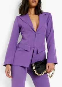 Purple Corset Detail Longline Tailored Blazer Jacket Workwear Secretary Size 16 - Picture 1 of 8