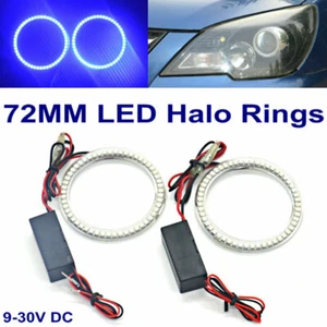 Pair 72MM Halo Rings LED Angel Eye SMD Daytime Running Light Foglight Rings Blue - Picture 1 of 12