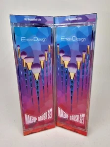 CONFEZIONE 2 pennelli trucco 7 pezzi motivo diamante colorato viola e blu EmaxDesign - Foto 1 di 8