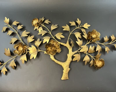 Vtg 3D Gold Metal Floral Tree Leaves Wall Art Hanging Décor Large 32" MCM Boho - Image 1 of 4