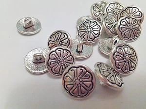 10 Silver Flower Metal Shank Sewing Buttons 12mm (1/2") Jacket Silver Buttons  - Picture 1 of 2