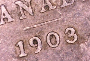1903 H Canada 10-Cent, poss. Dbl/DieChip Mint Mark Error; Old Coin Foreign Money - Picture 1 of 7